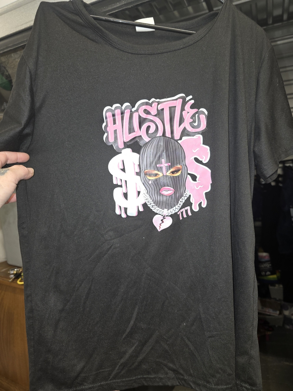 SHEIN Black Crop Top with Pink 'Hustle' Graphic